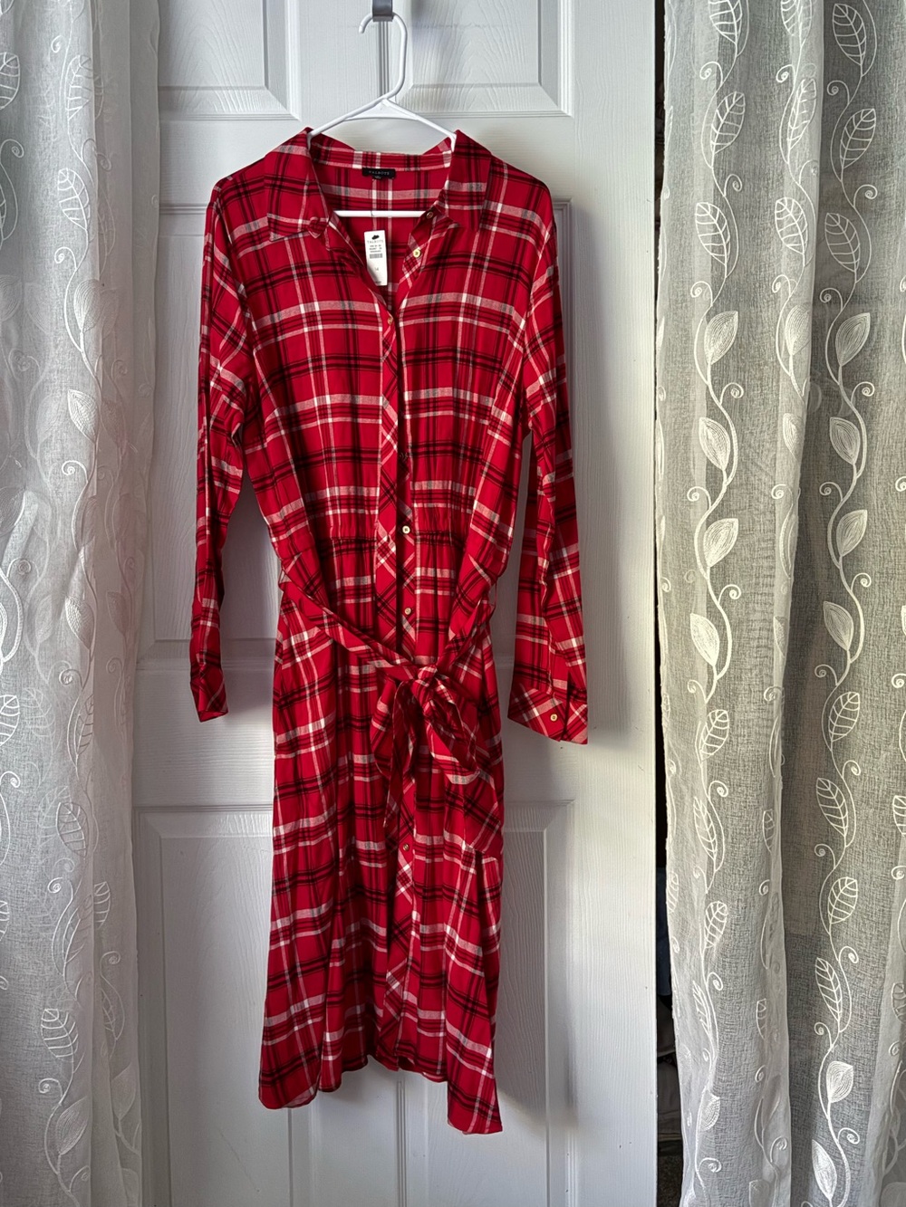 New Talbots Plaid Button-Front Shirt midi Dress w belt women size 14 NWT